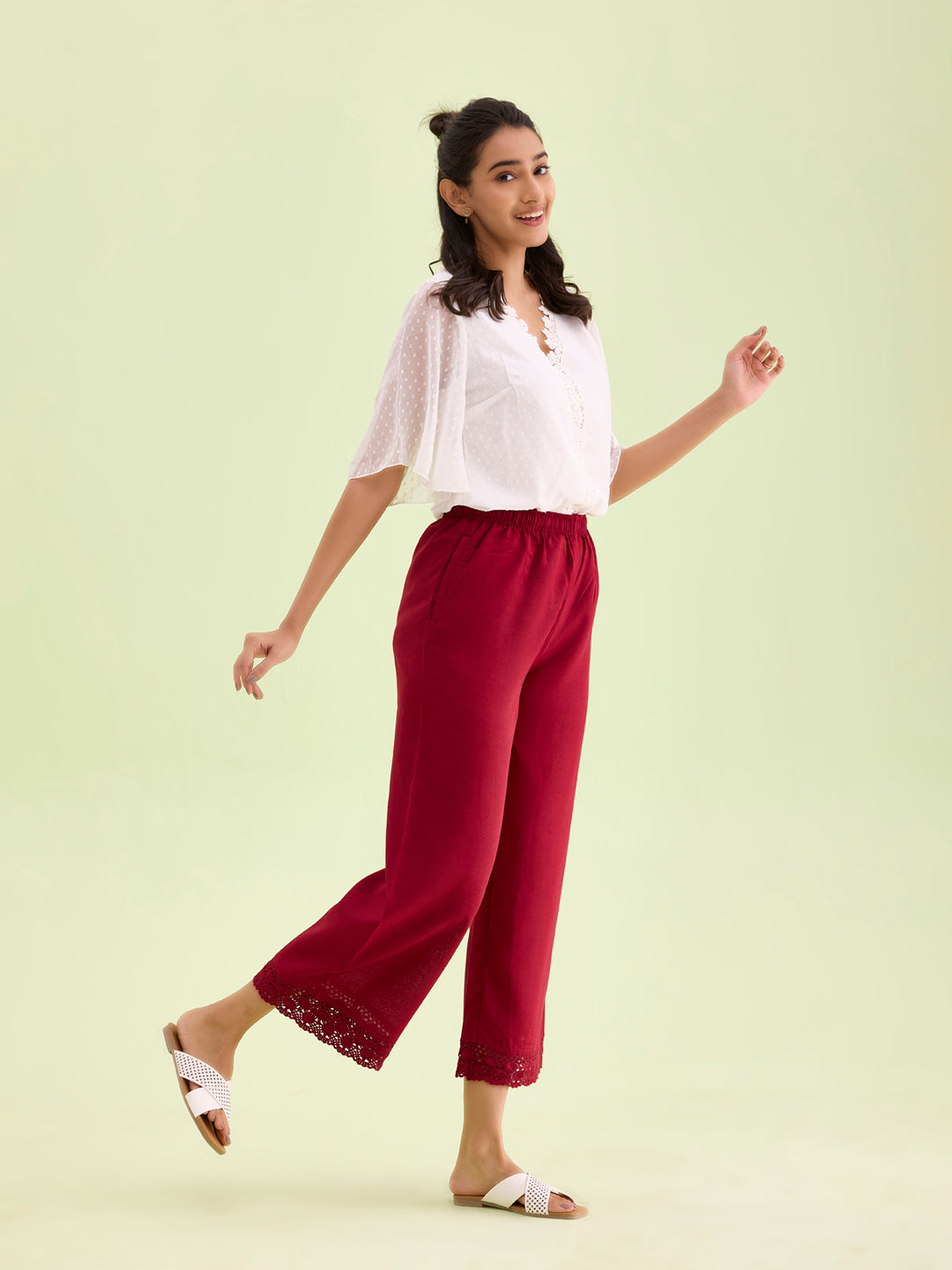 Light Maroon Linen Lace Palazzo