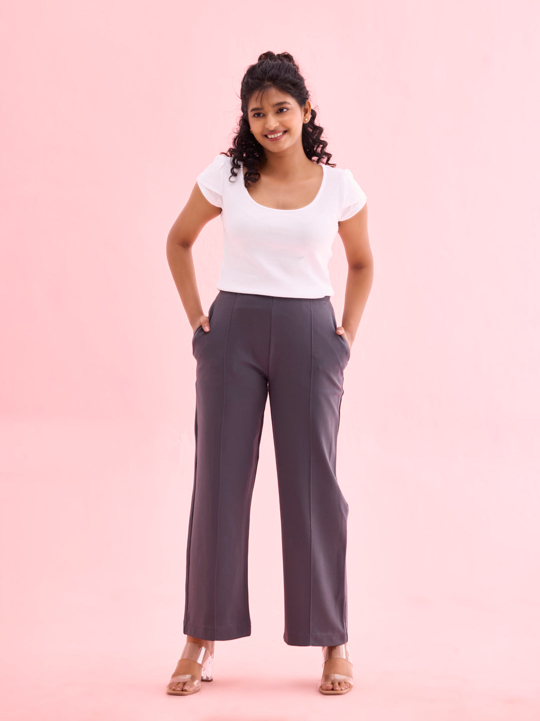 Medium Grey Roma Ponte Wide Pants