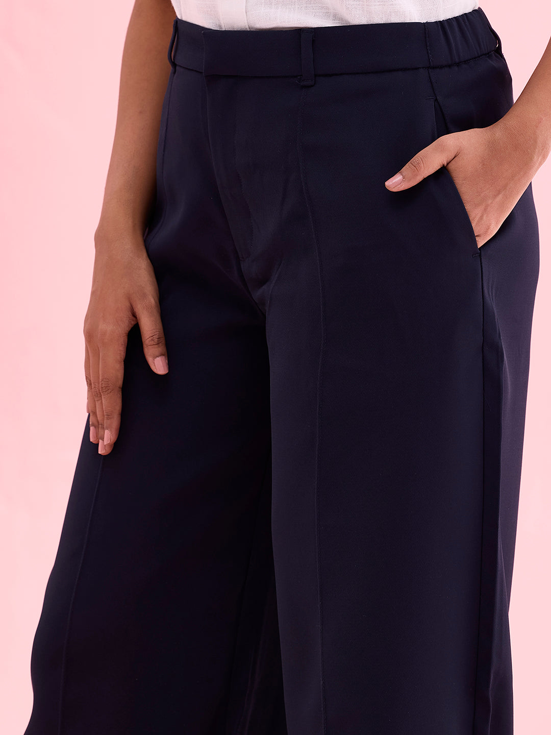 Navy Crepe Wide Trouser