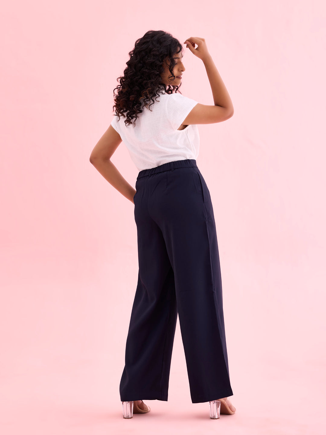 Navy Crepe Wide Trouser