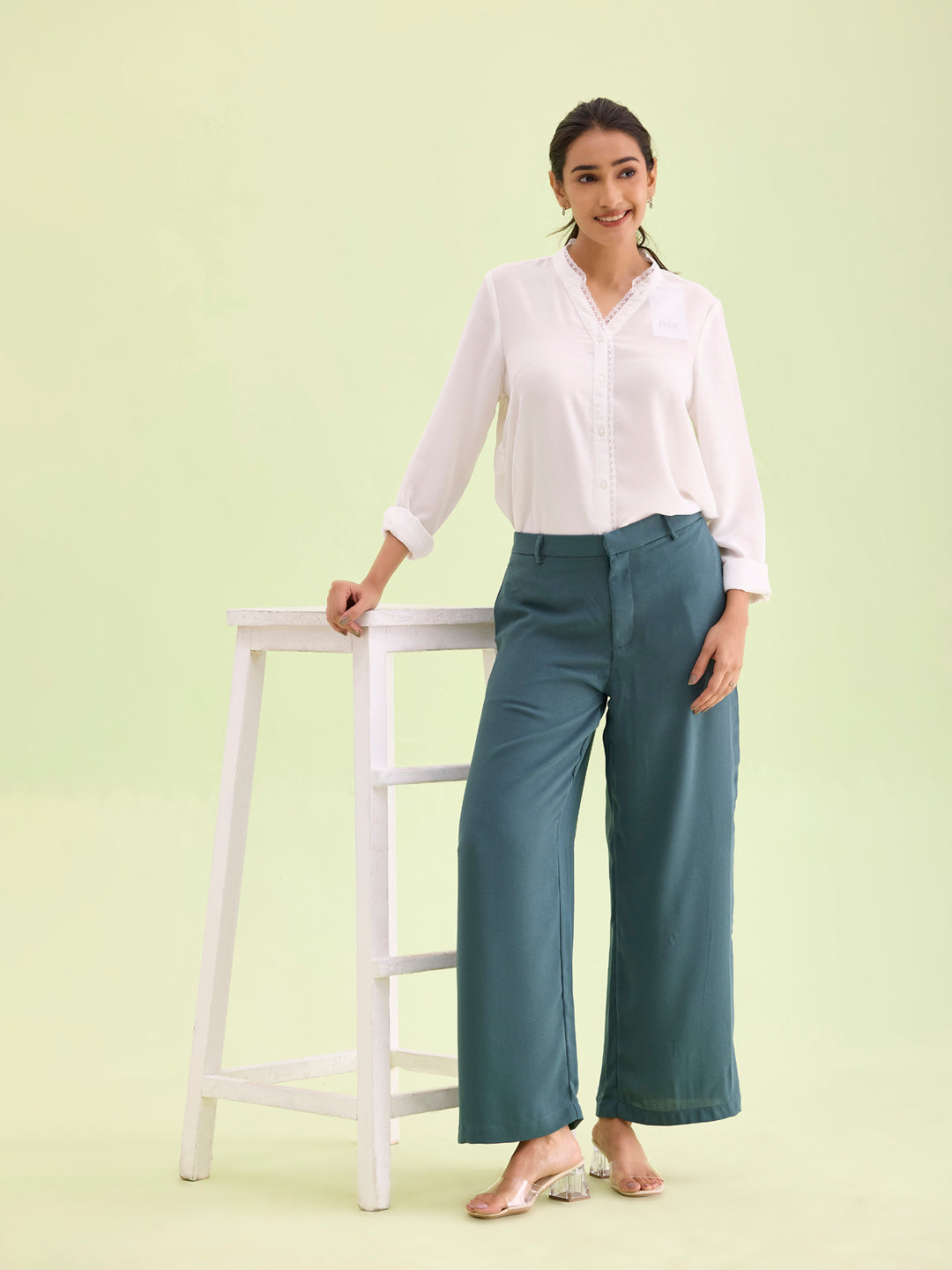 Ocean Green Crepe Wide Trouser