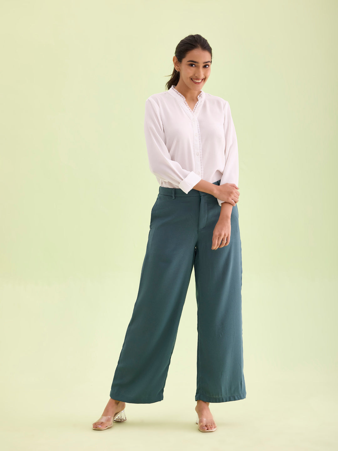 Ocean Green Crepe Wide Trouser