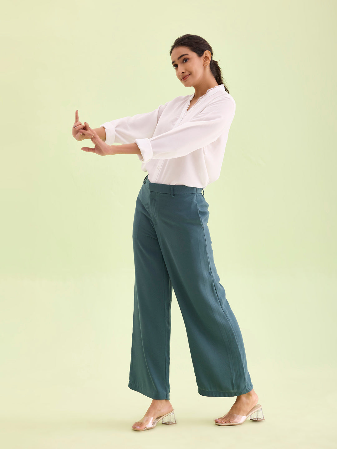 Ocean Green Crepe Wide Trouser