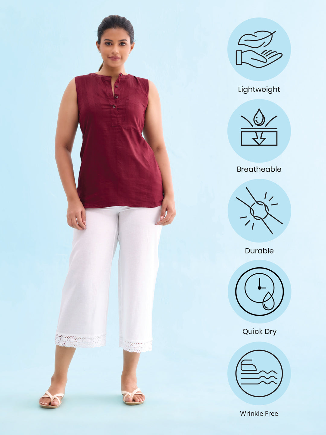 White Linen Lace Palazzo