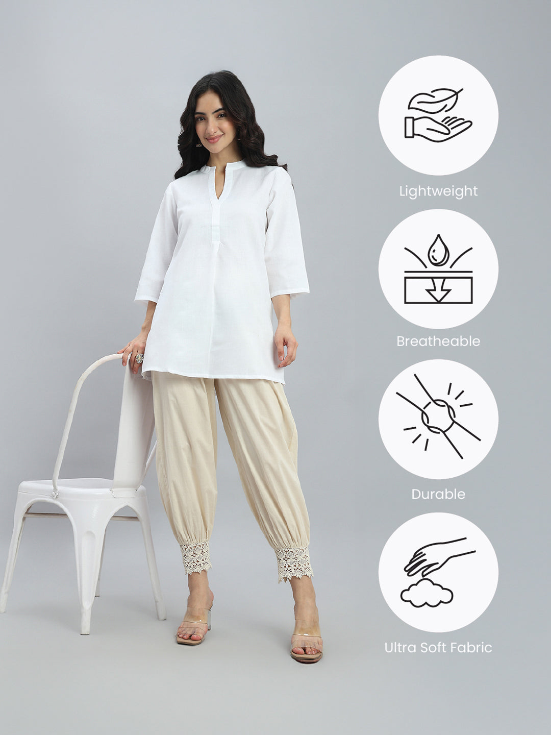 Cream Embroidered Lace Salwar