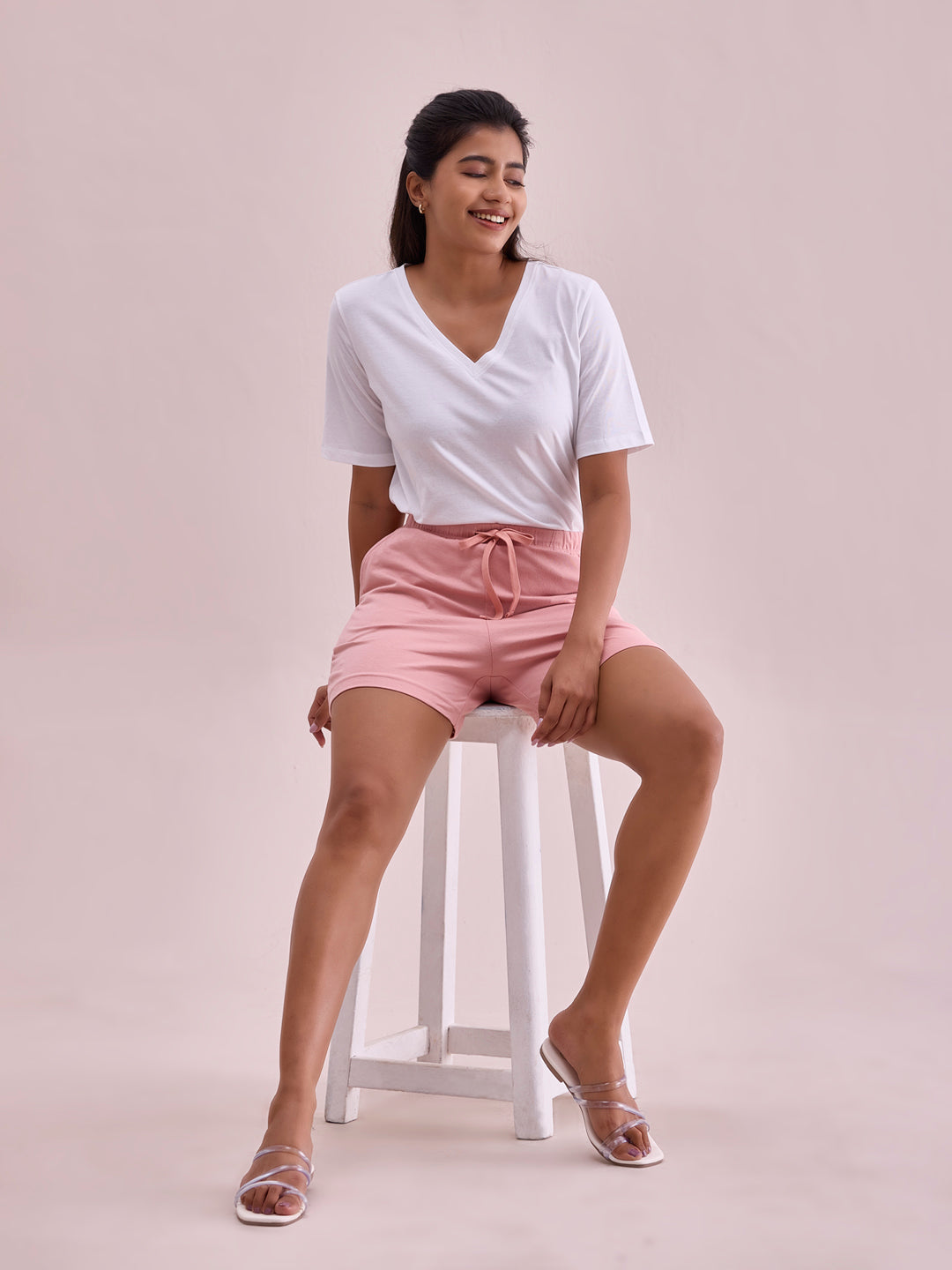 Baby Pink Cotton Stretch Casual Shorts