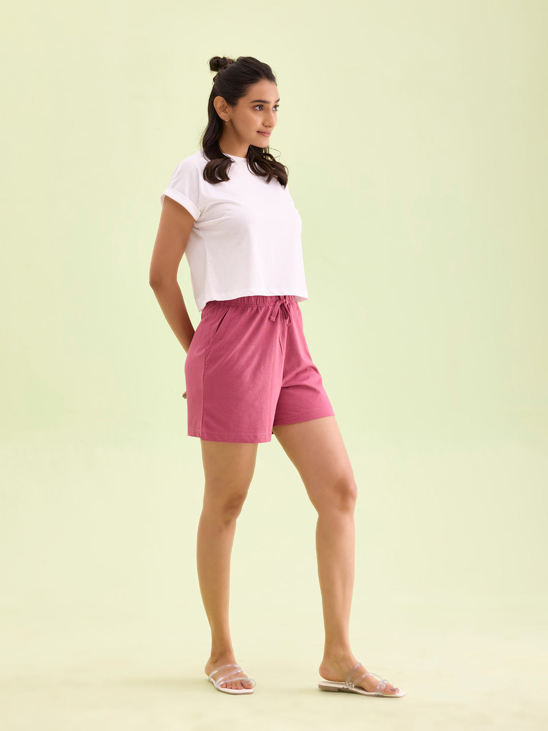 Light Wine Cotton Stretch Casual Shorts