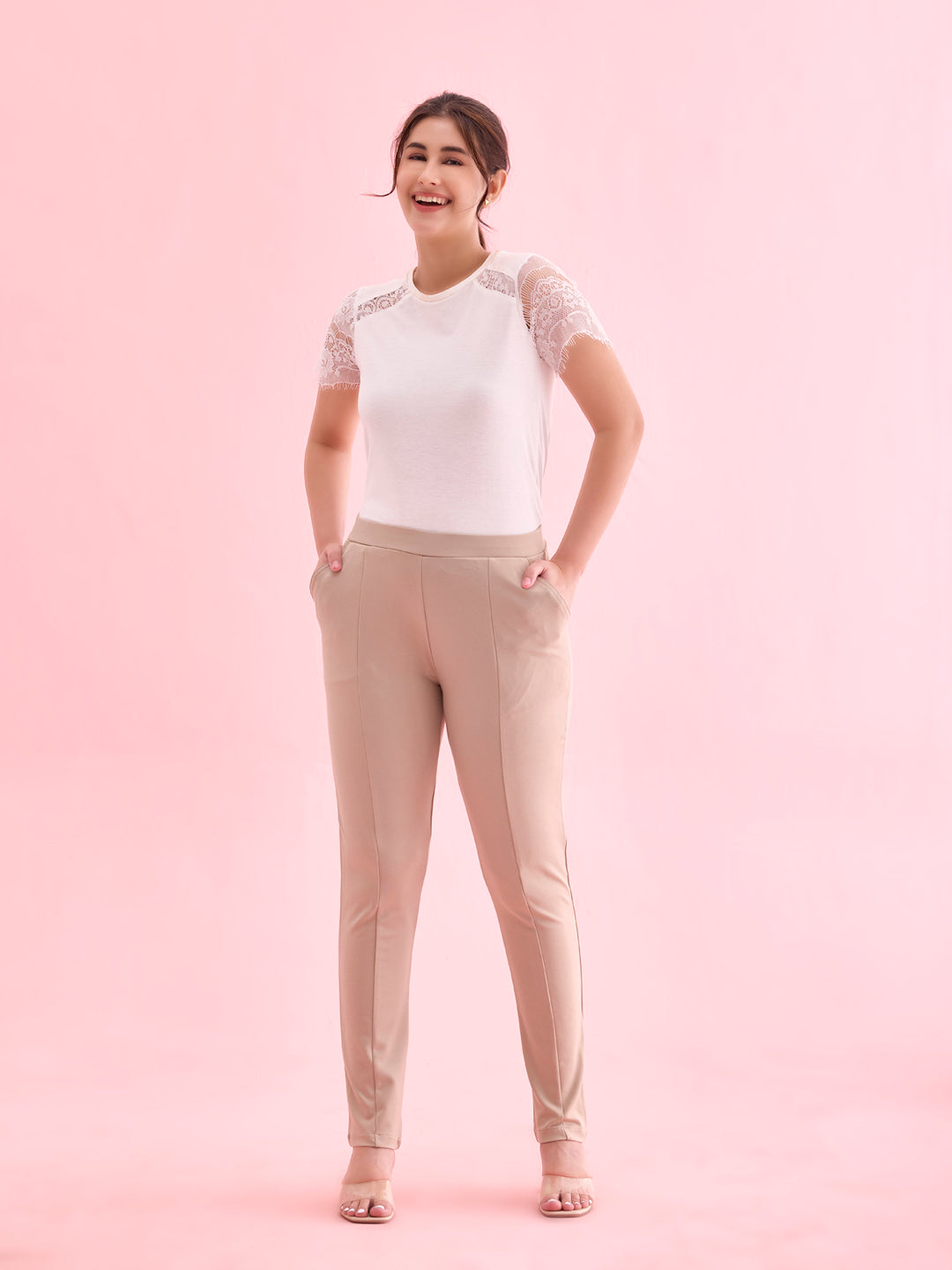 Beige Roma Ponte Pants