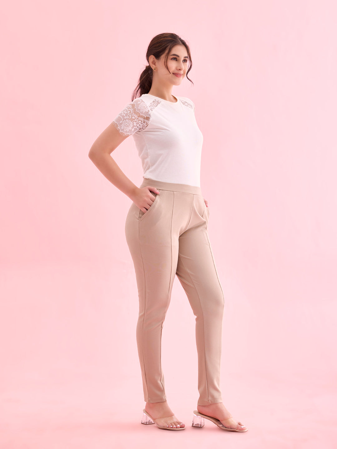 Beige Roma Ponte Pants