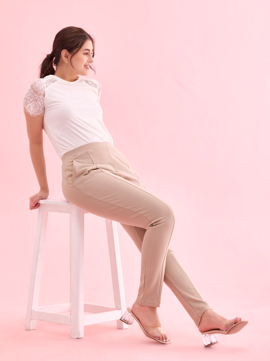 Beige Roma Ponte Pants