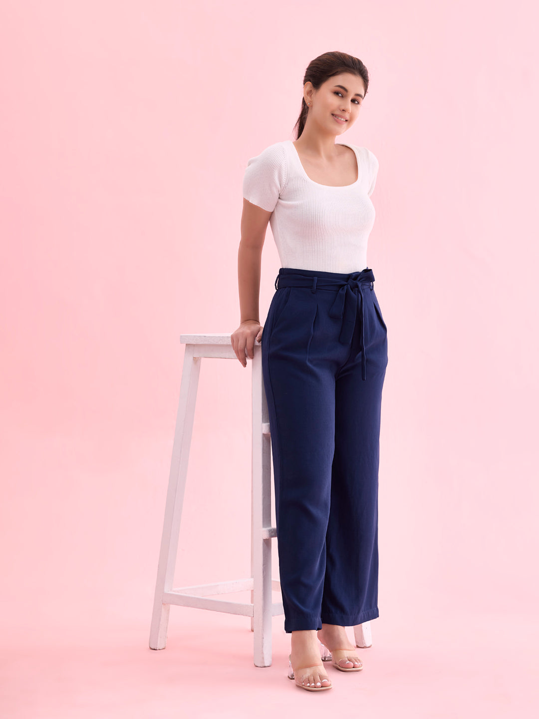 Navy Viscose Poly Stretch Smart Fit Pant