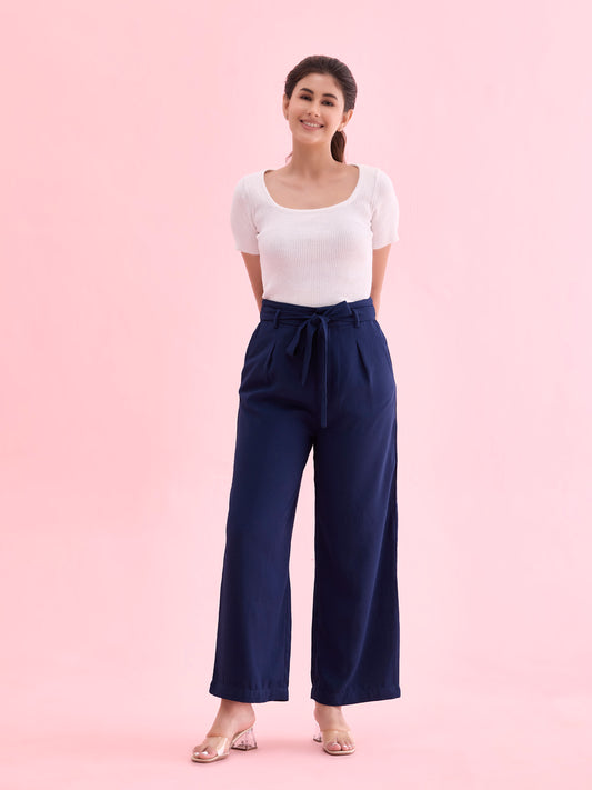 Navy Viscose Poly Stretch Smart Fit Pant