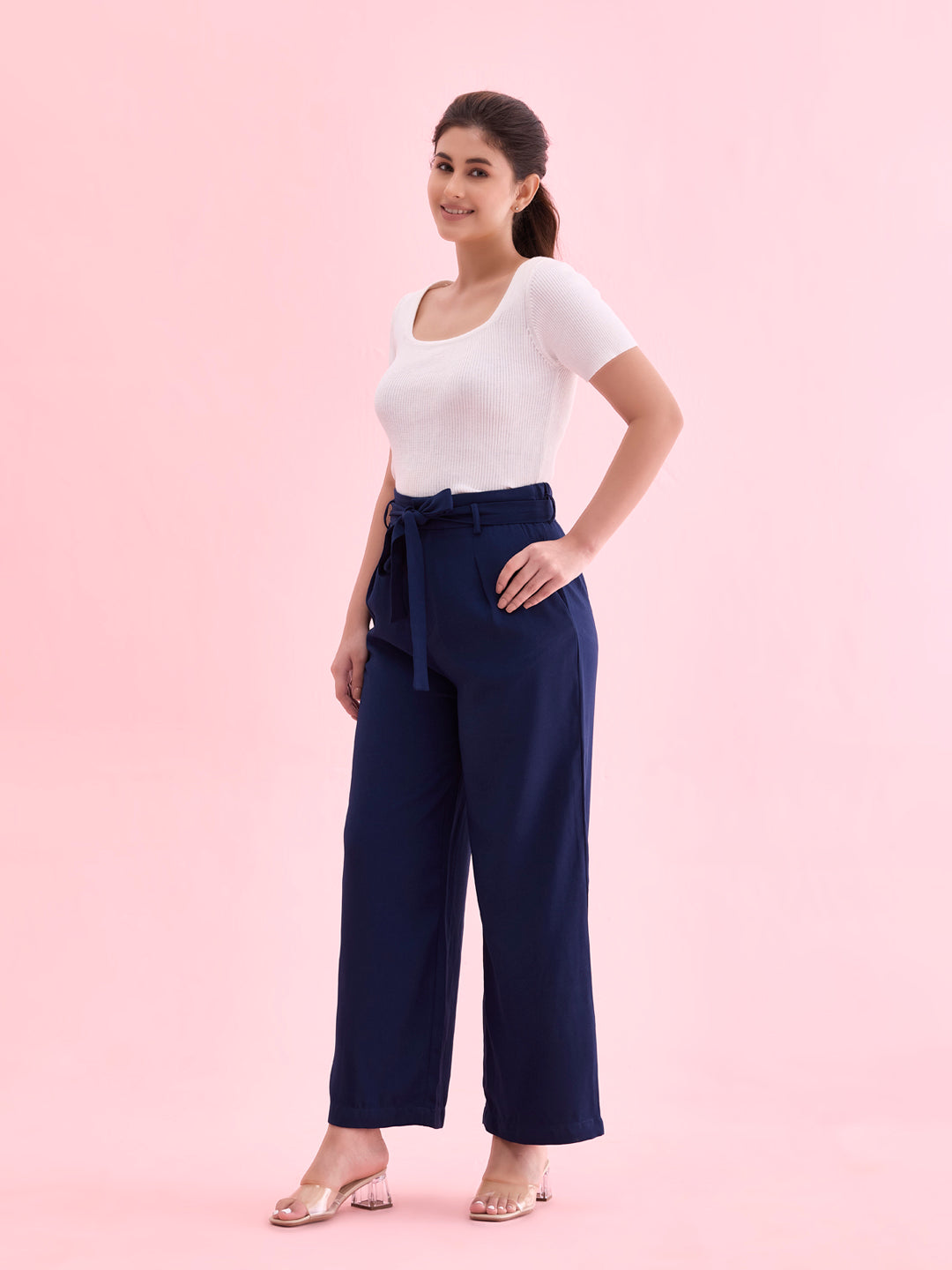 Navy Viscose Poly Stretch Smart Fit Pant