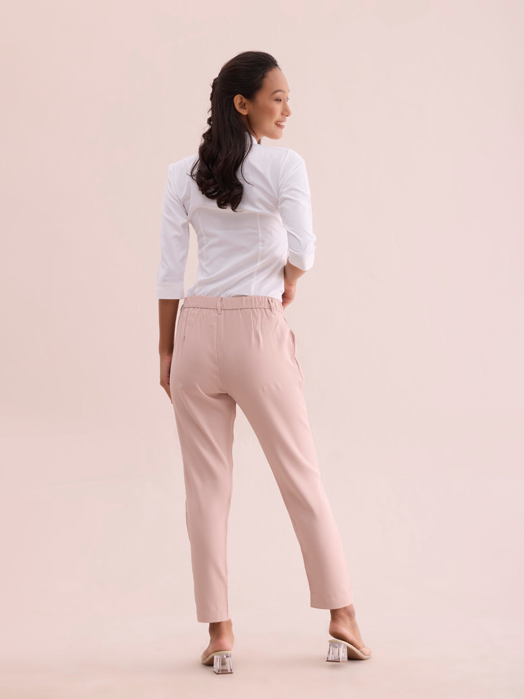 Baby Pink Crepe Tapered Trouser