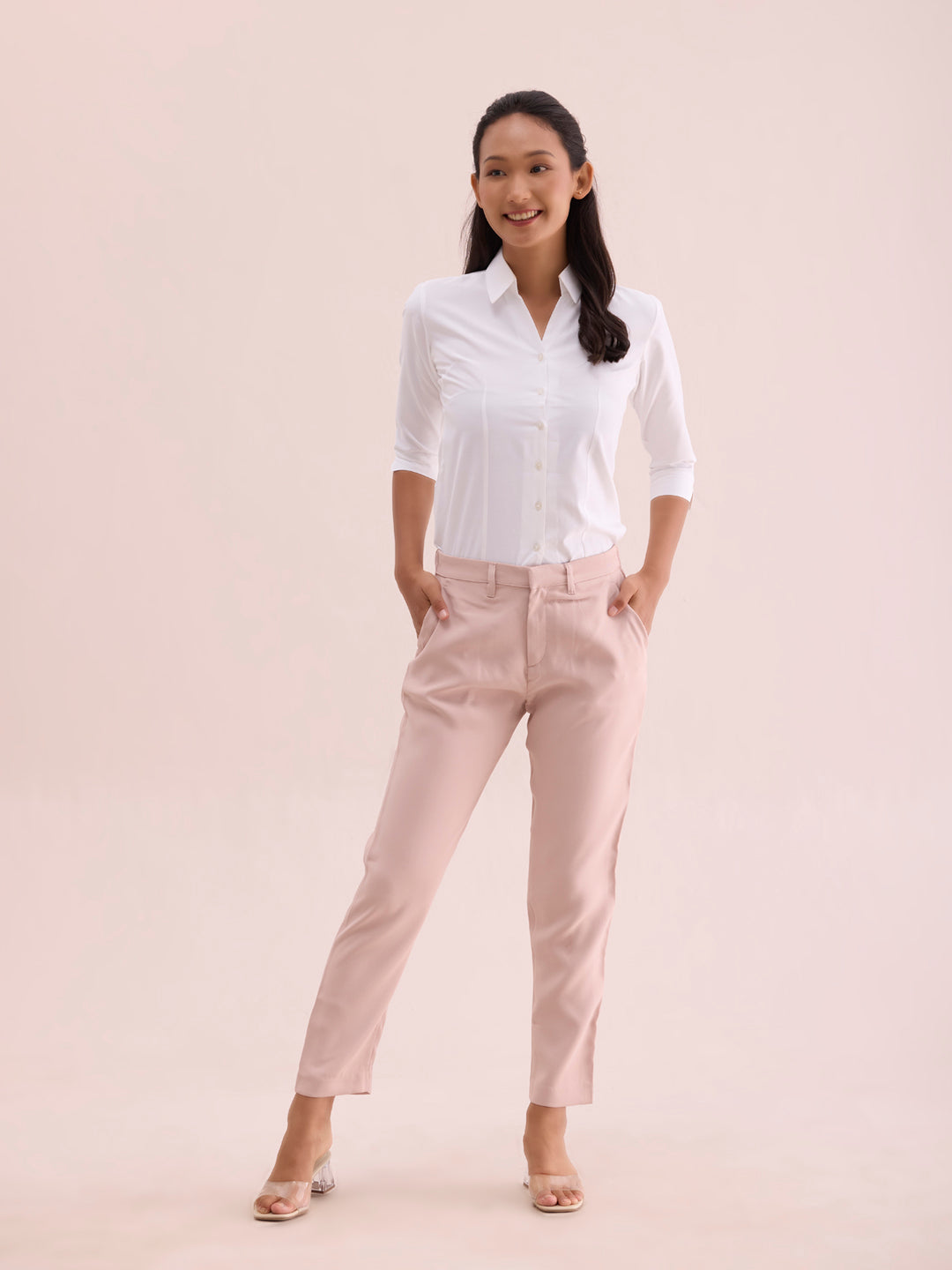 Baby Pink Crepe Tapered Trouser