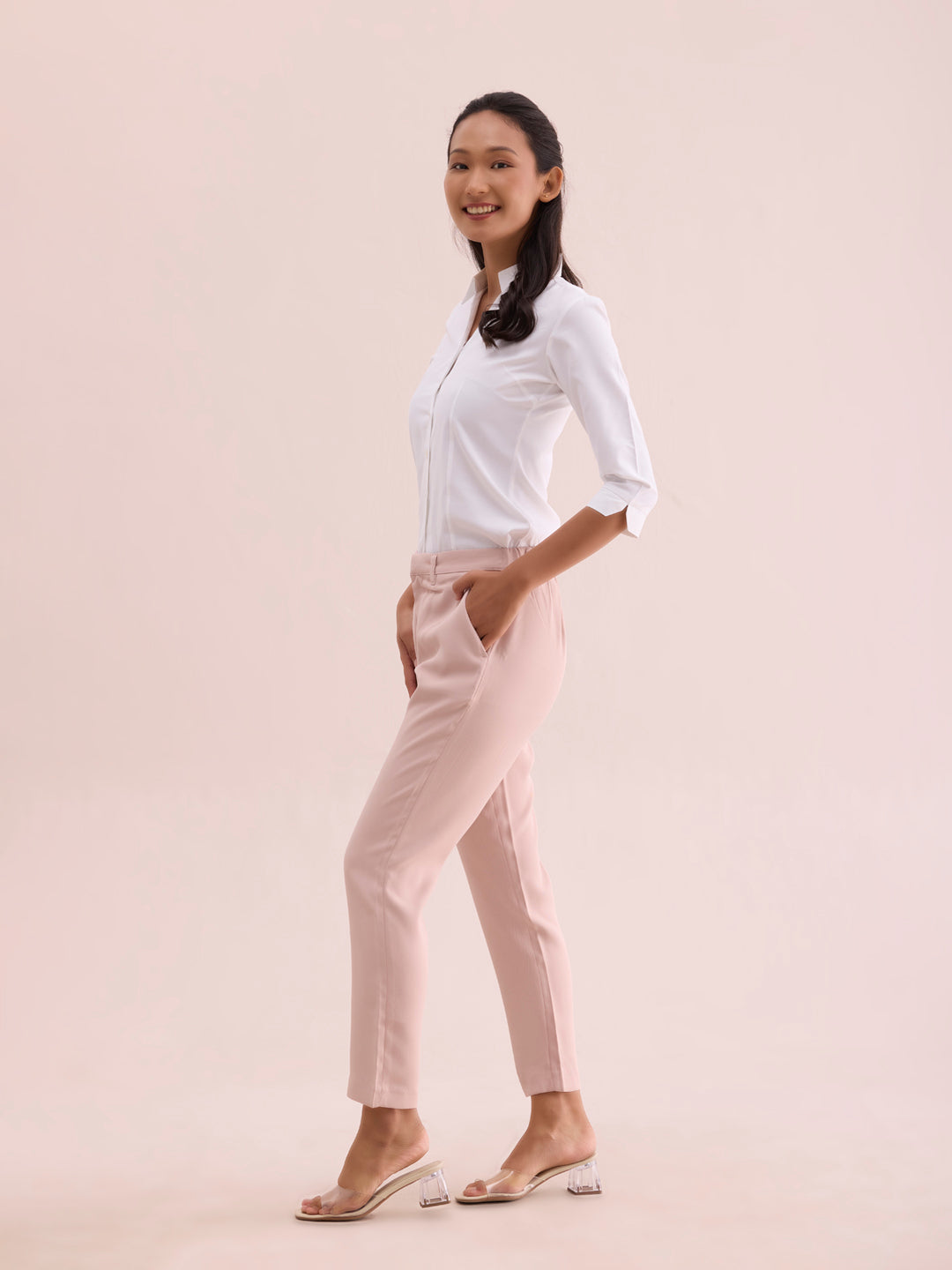 Baby Pink Crepe Tapered Trouser