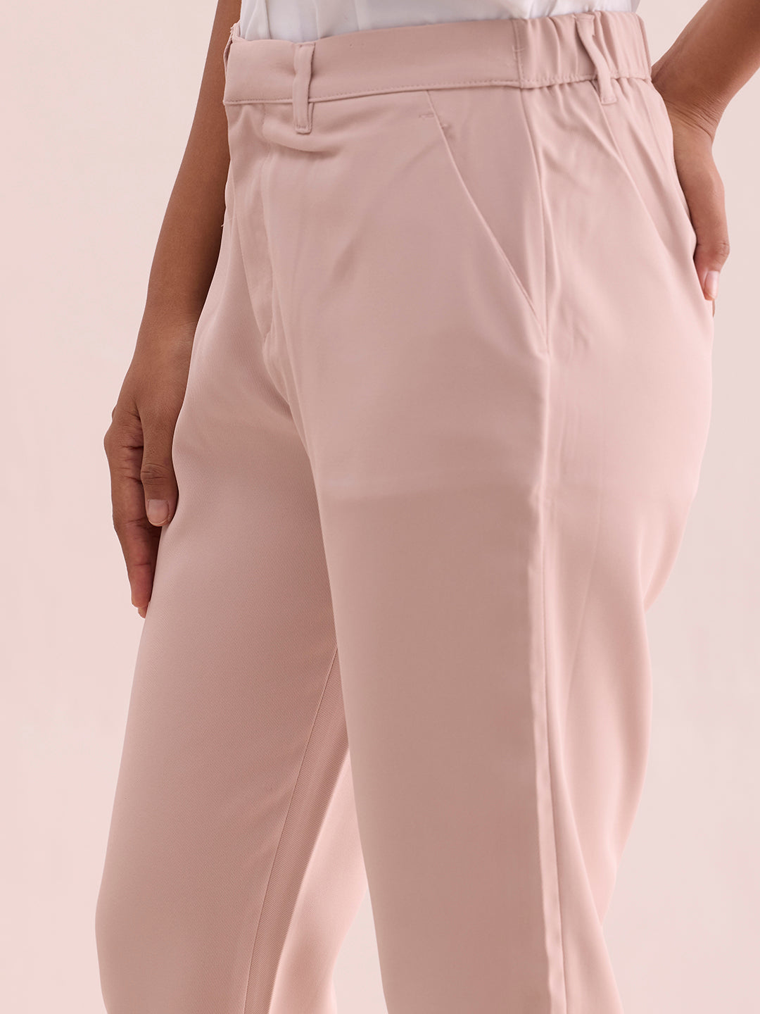 Baby Pink Crepe Tapered Trouser