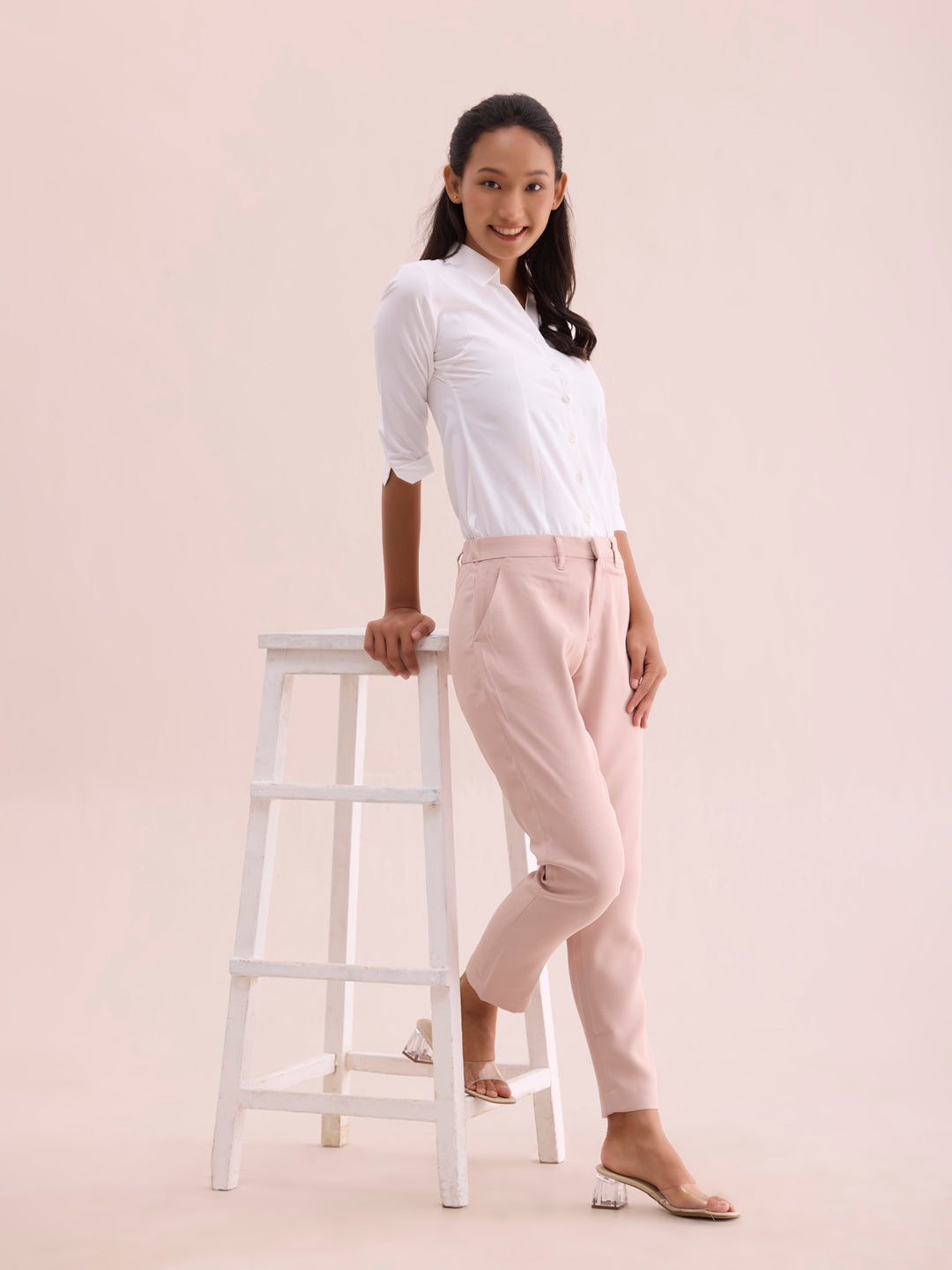 Baby Pink Crepe Tapered Trouser