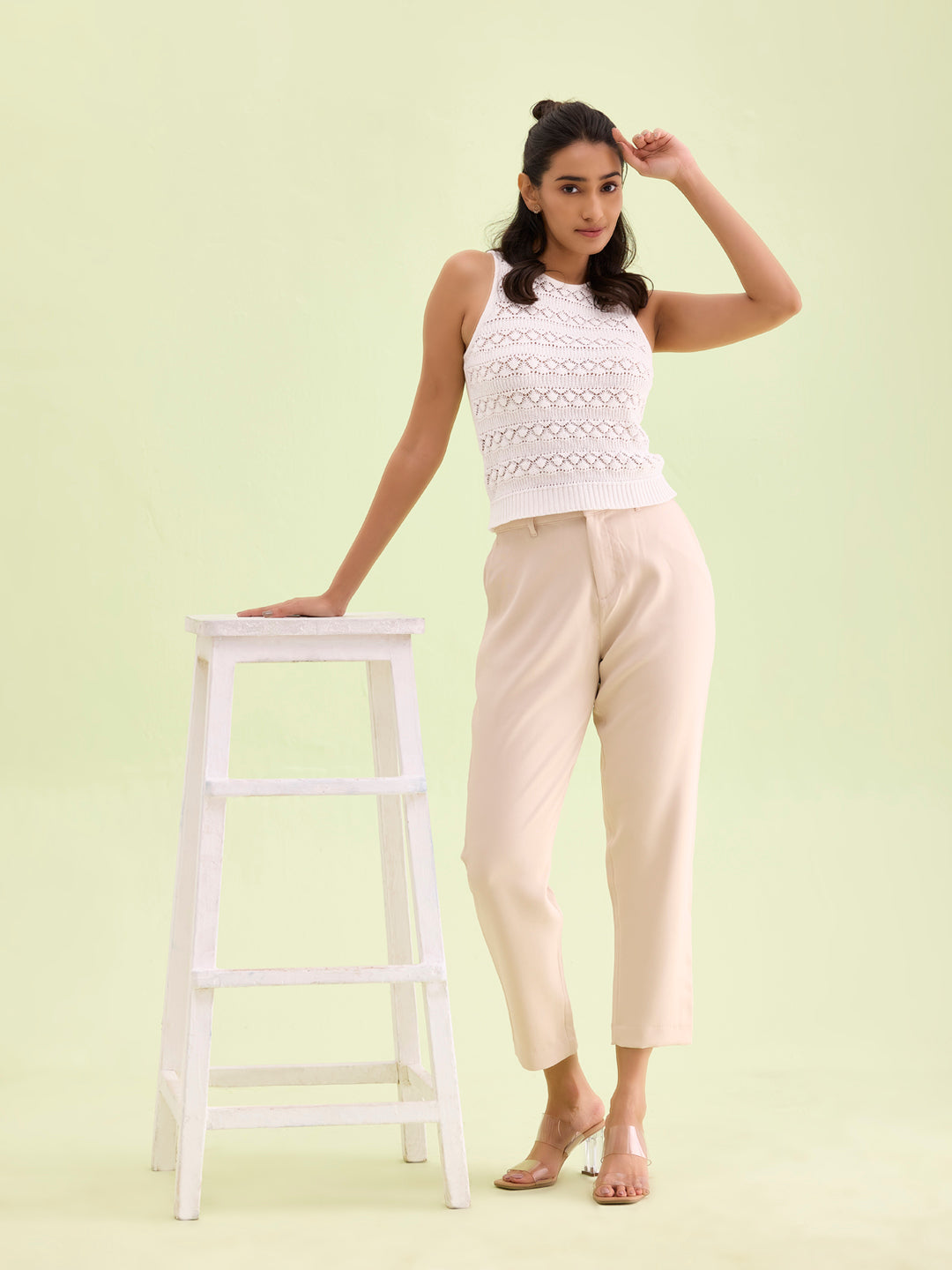 Beige Crepe Tapered Trouser