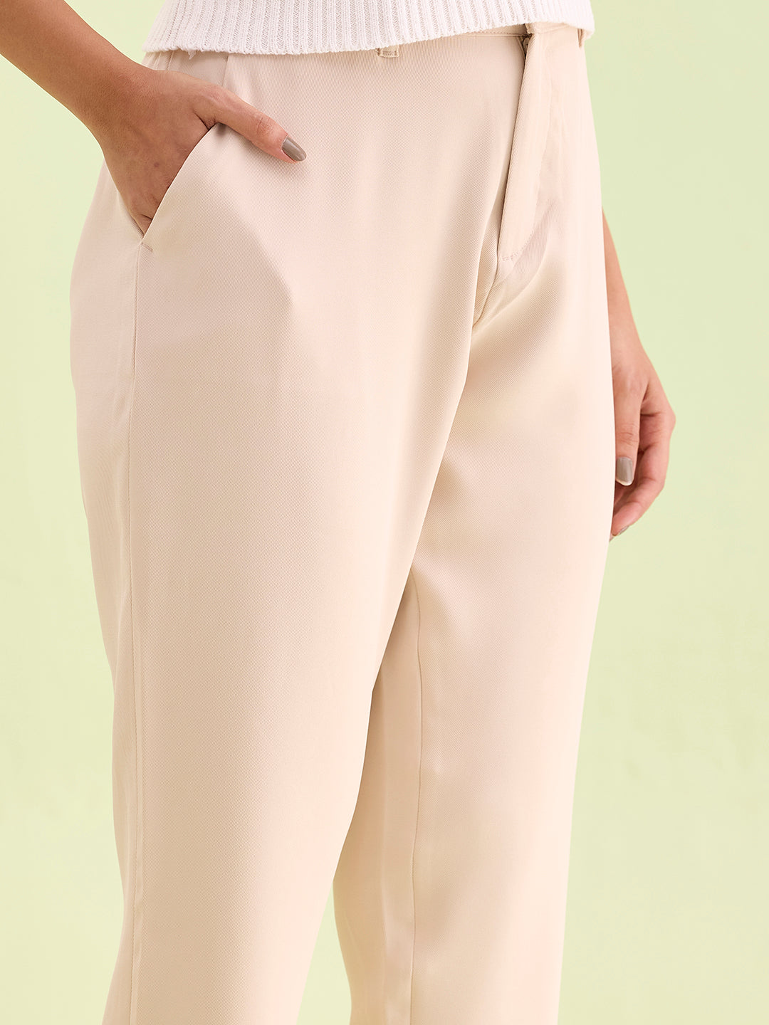 Beige Crepe Tapered Trouser