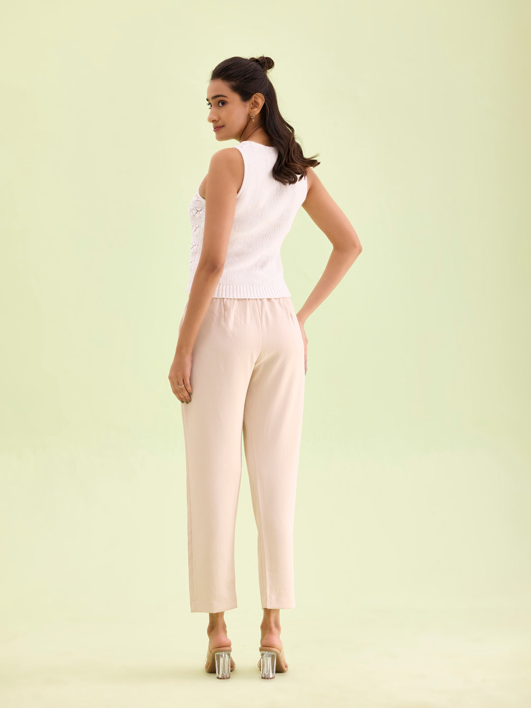 Beige Crepe Tapered Trouser