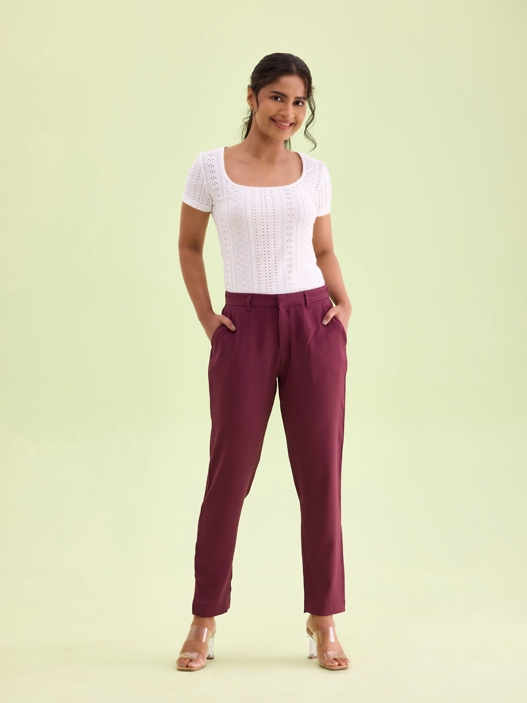 Dark Wine Crepe Tapered Trouser