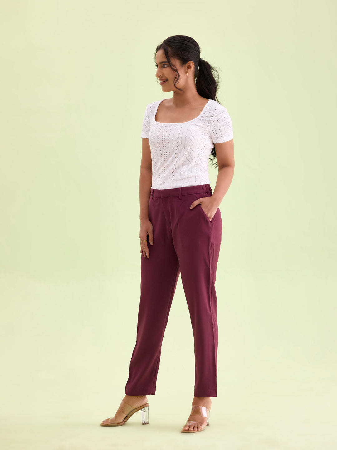 Dark Wine Crepe Tapered Trouser