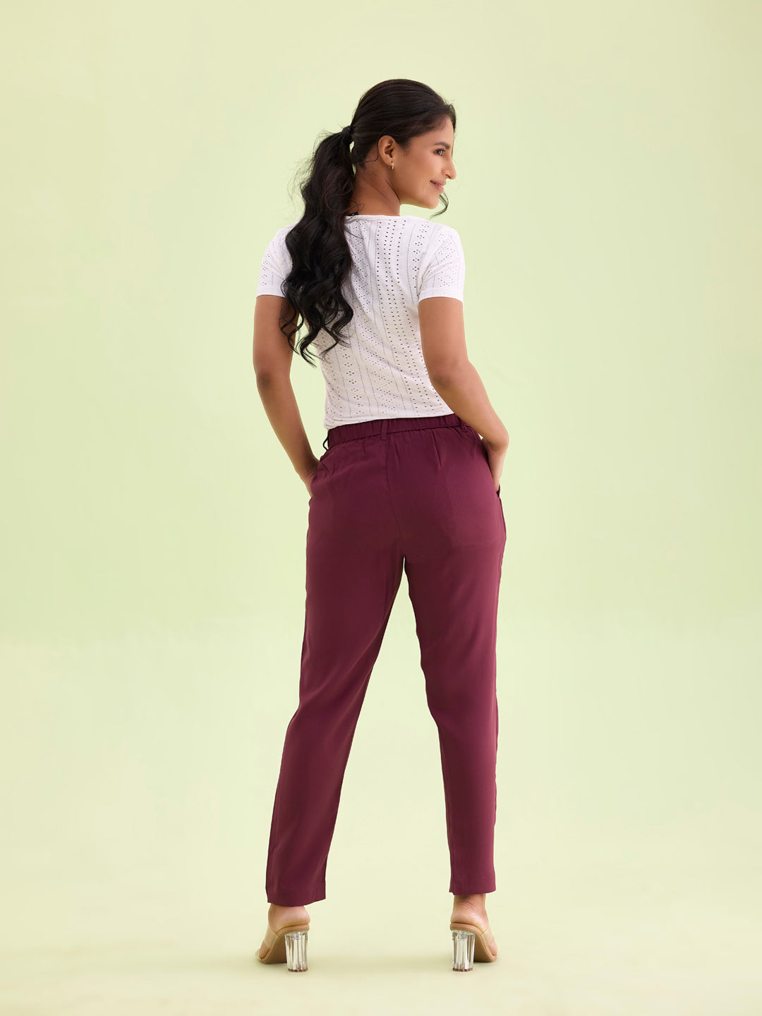 Dark Wine Crepe Tapered Trouser