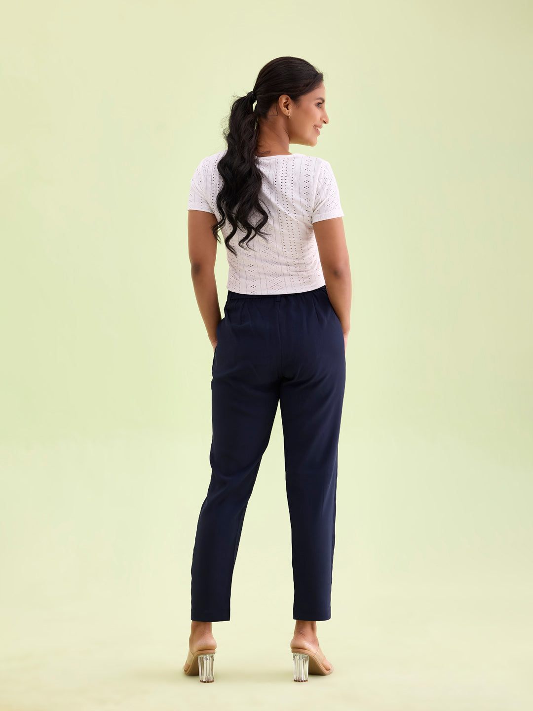 Navy Crepe Tapered Trouser