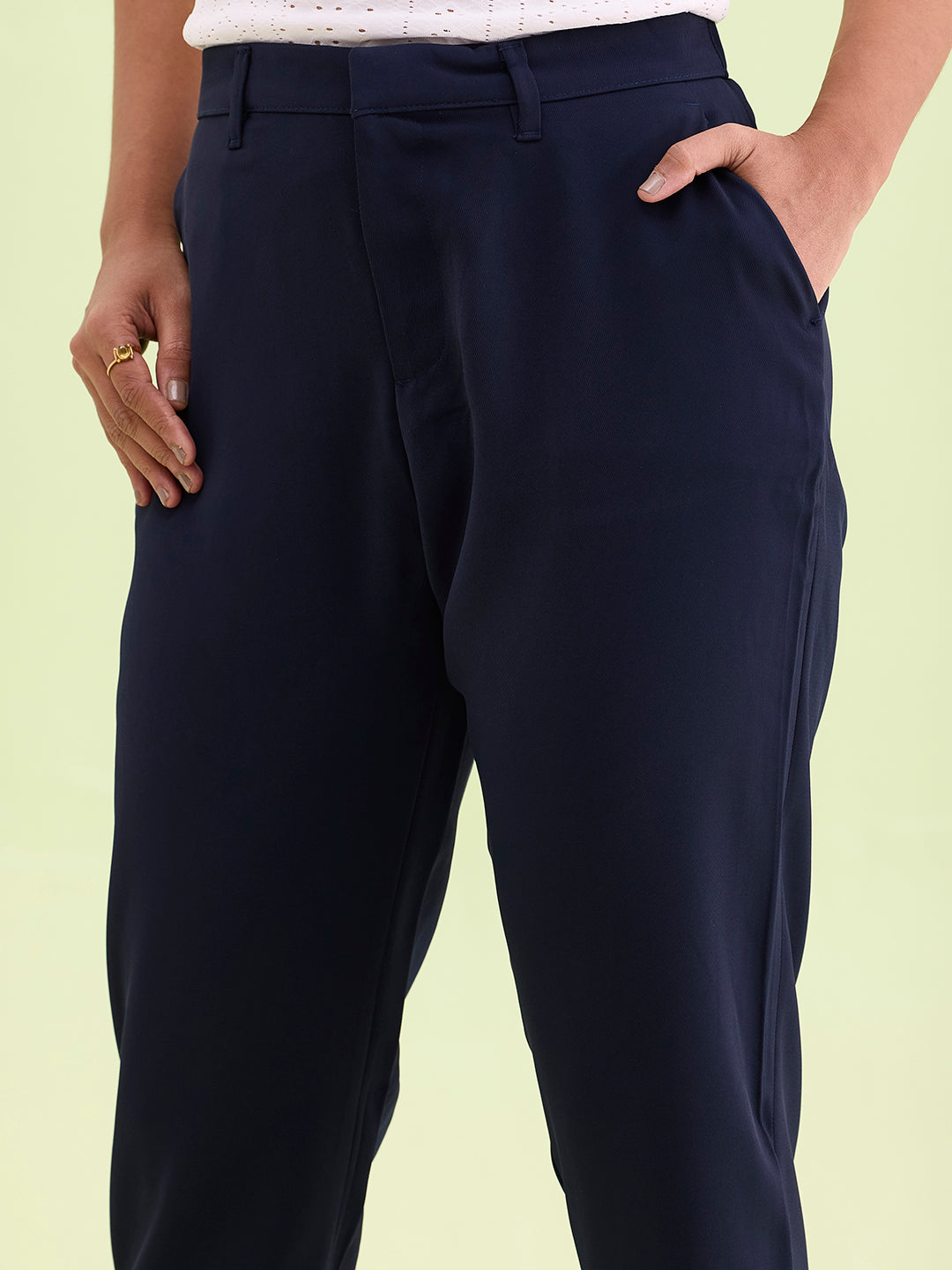 Navy Crepe Tapered Trouser