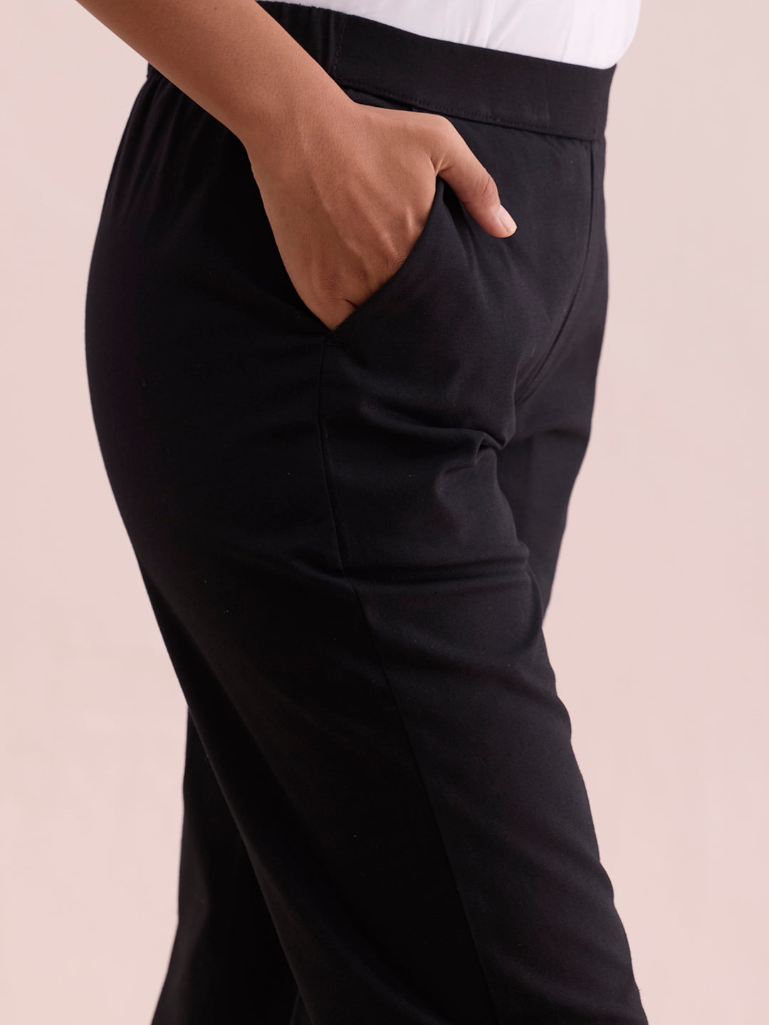 Black Woven Cotton Stretch Chino Pants