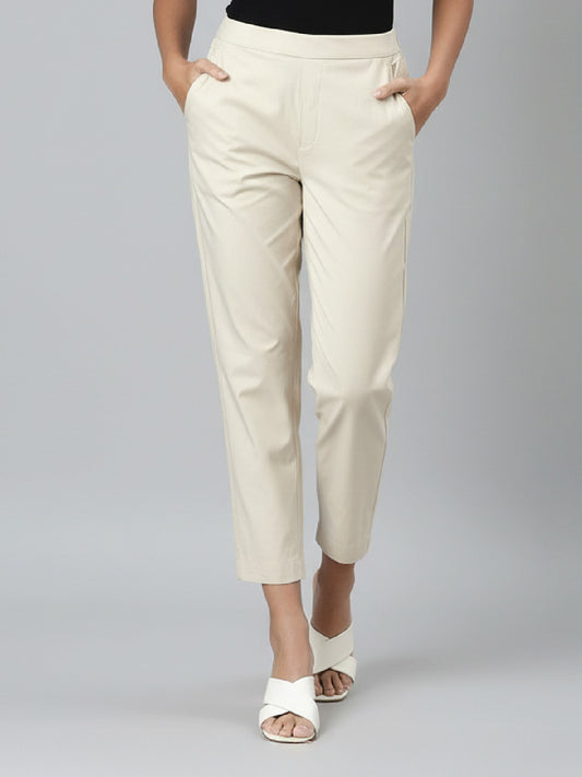 Cream Woven Cotton Stretch Chino Pants