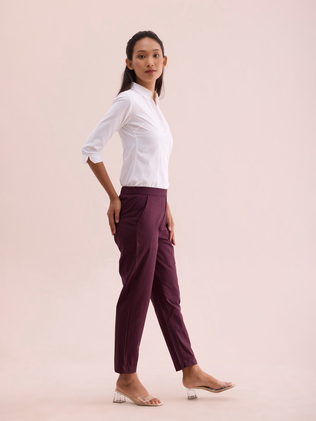 Dark Wine Woven Cotton Stretch Chino Pants