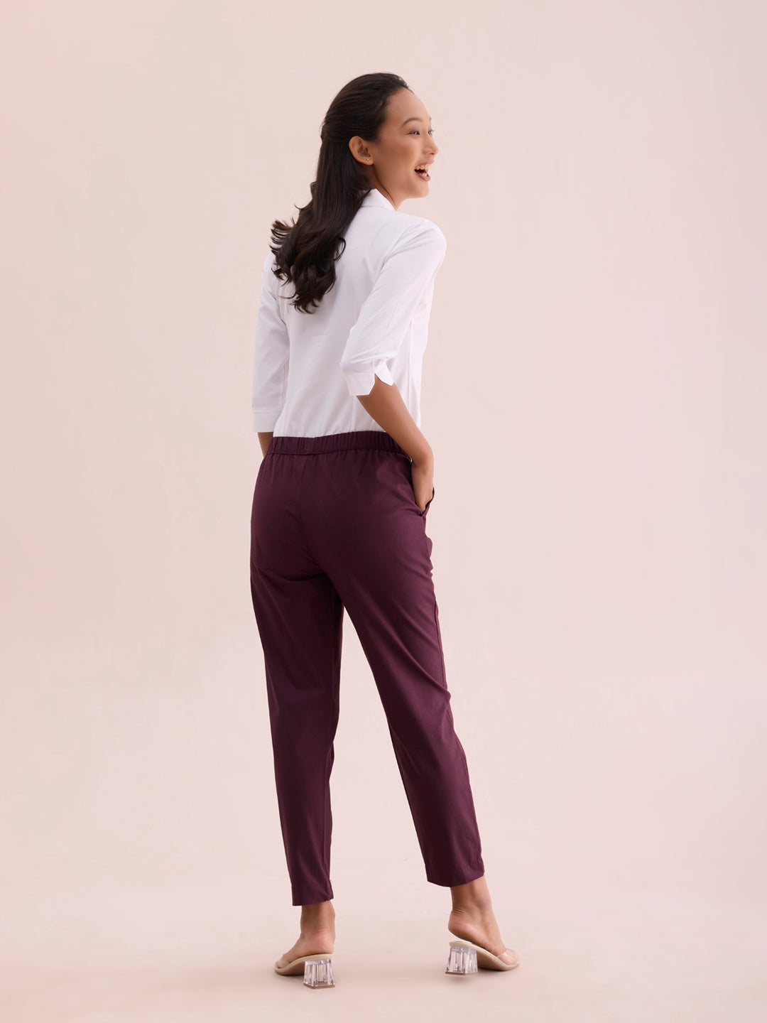 Dark Wine Woven Cotton Stretch Chino Pants