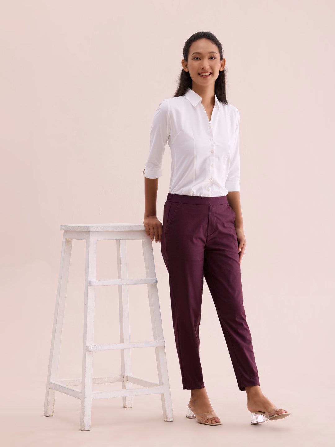 Dark Wine Woven Cotton Stretch Chino Pants