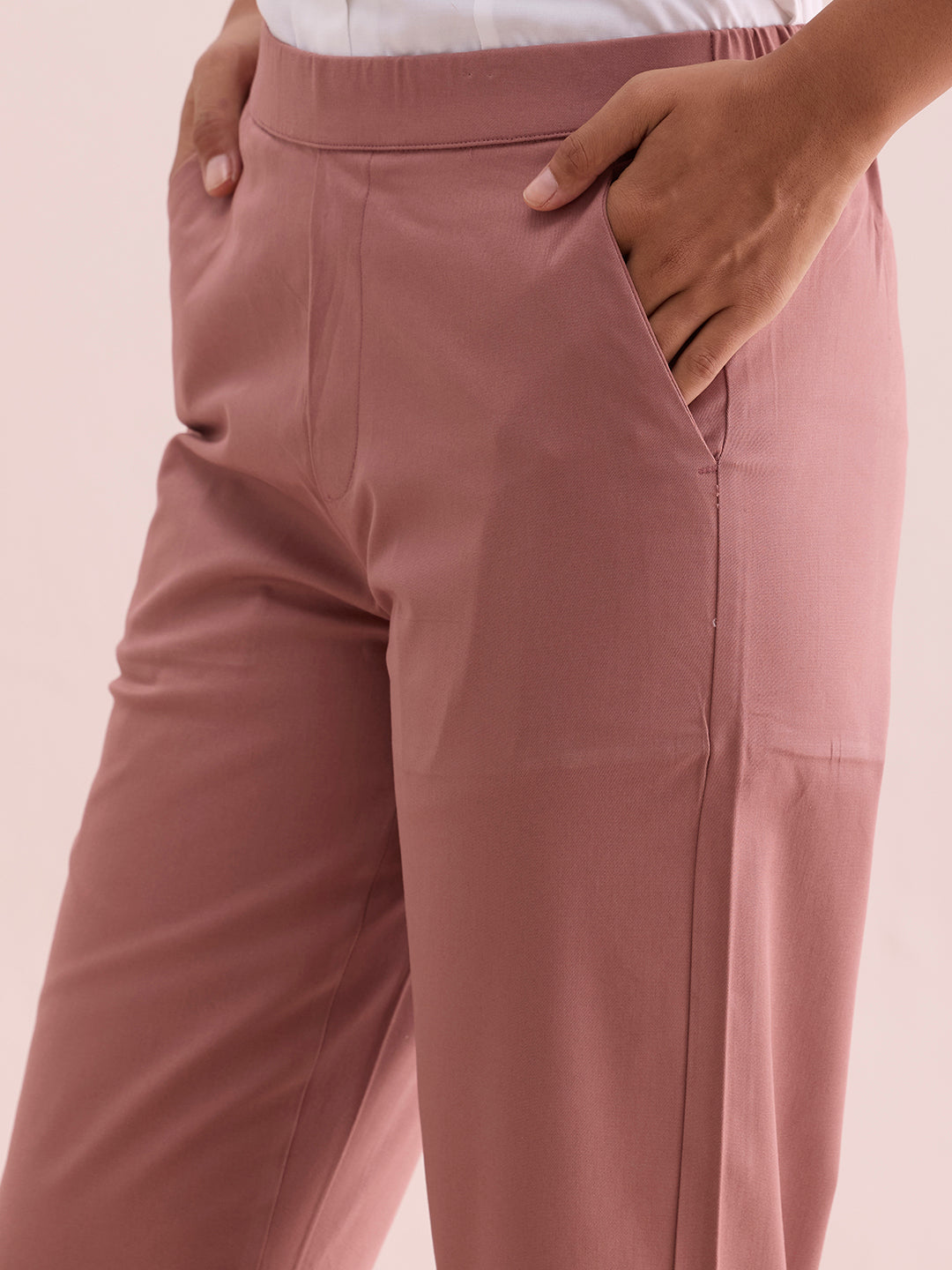 Dusty Pink Woven Cotton Stretch Chino Pants