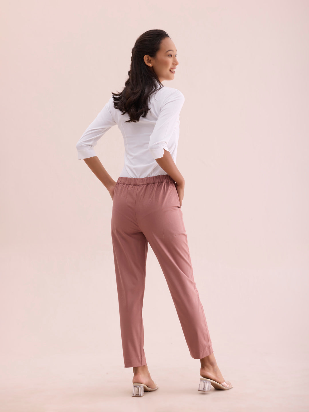 Dusty Pink Woven Cotton Stretch Chino Pants