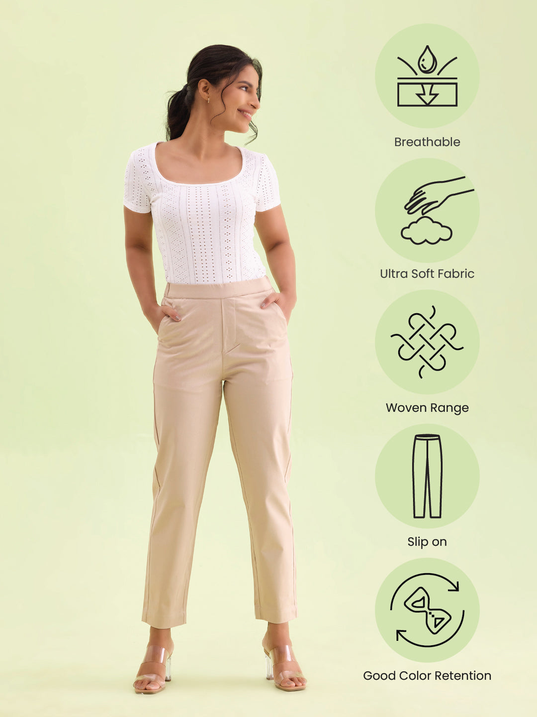 Khaki Woven Cotton Stretch Chino Pants