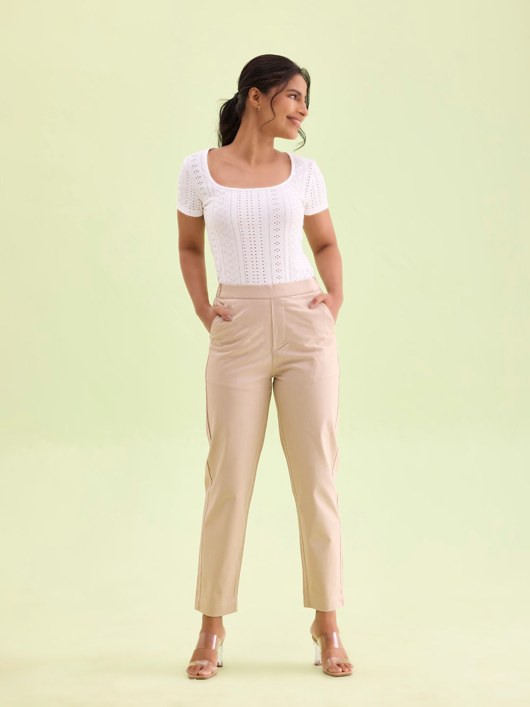 Khaki Woven Cotton Stretch Chino Pants