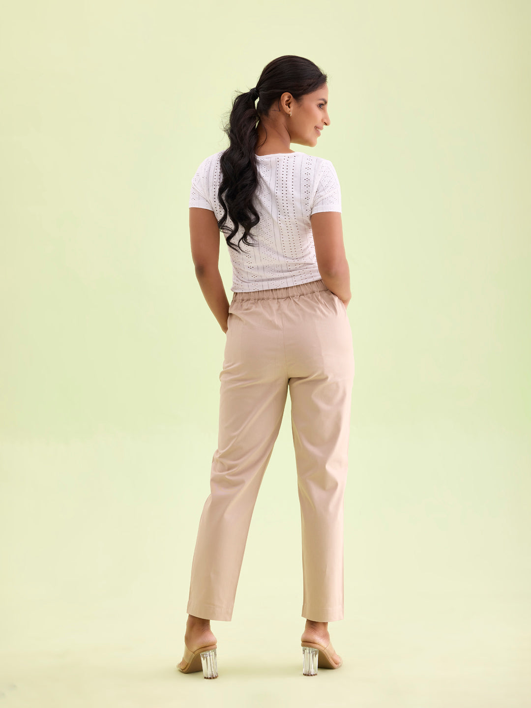 Khaki Woven Cotton Stretch Chino Pants