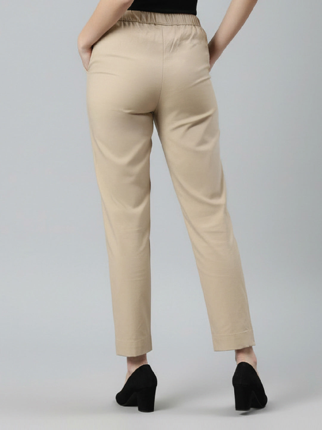 Light Beige Woven Cotton Stretch Chino Pants