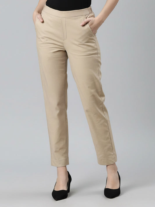Light Beige Woven Cotton Stretch Chino Pants