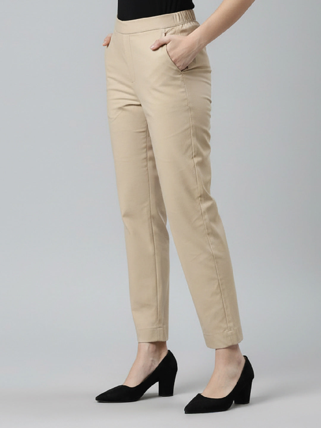 Light Beige Woven Cotton Stretch Chino Pants