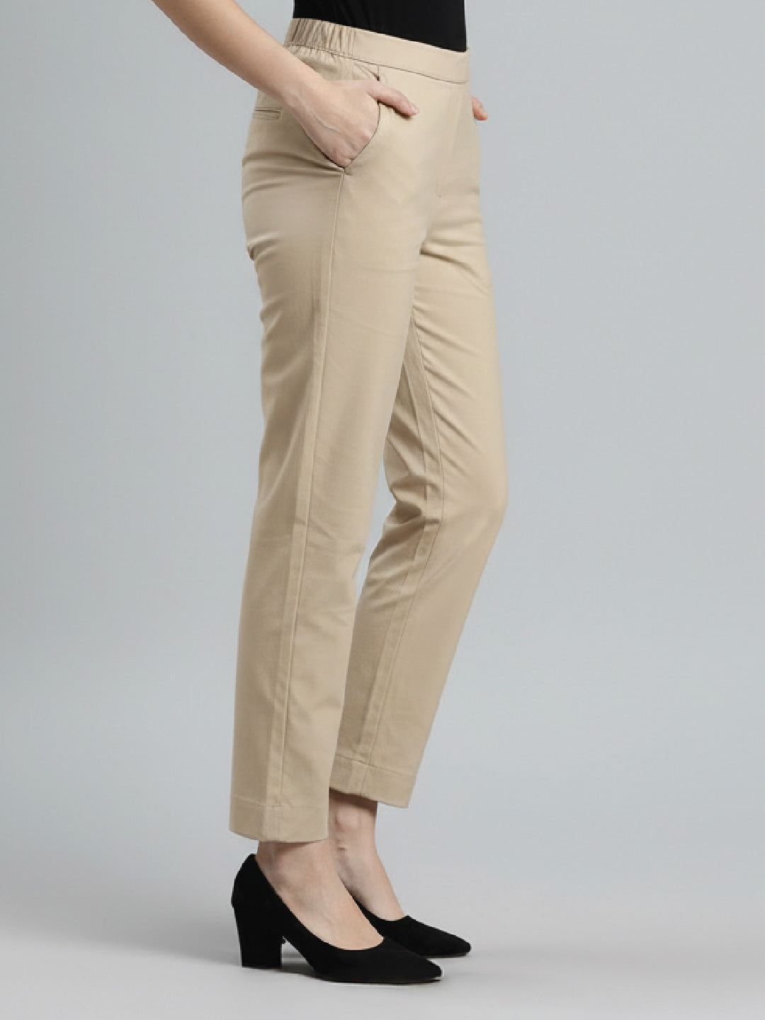 Light Beige Woven Cotton Stretch Chino Pants