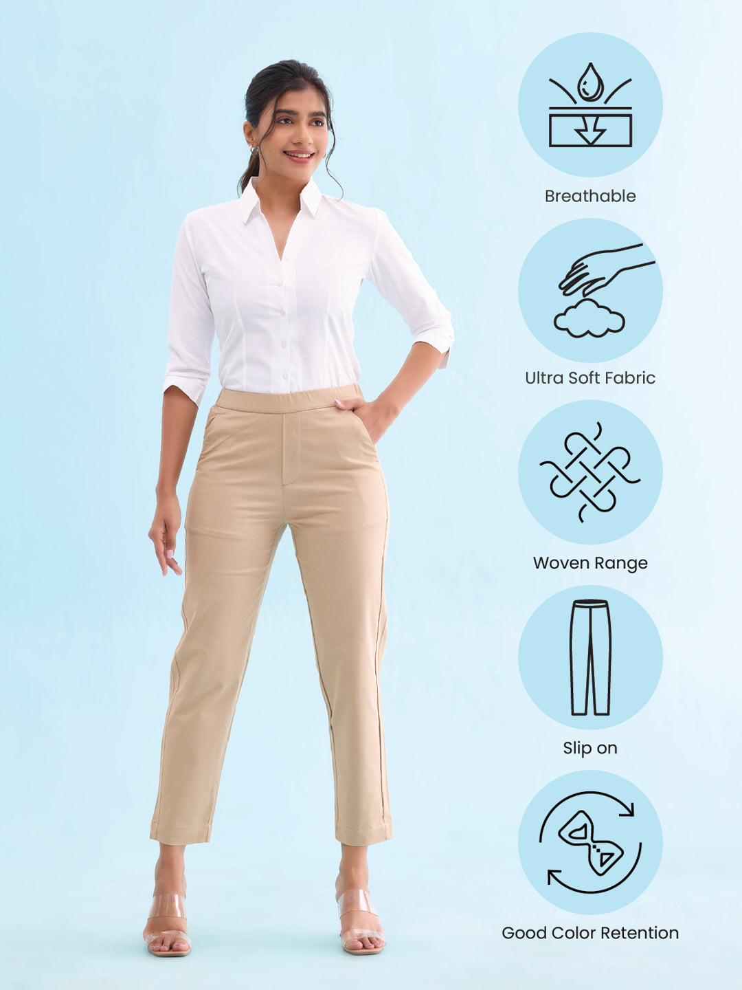 Light Beige Woven Cotton Stretch Chino Pants