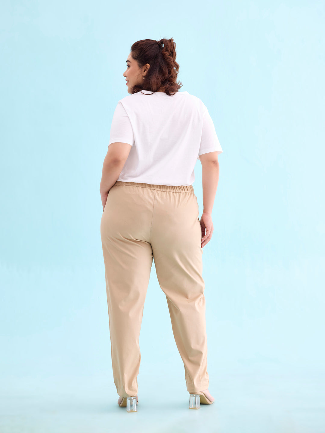 Light Beige Woven Cotton Stretch Chino Pants