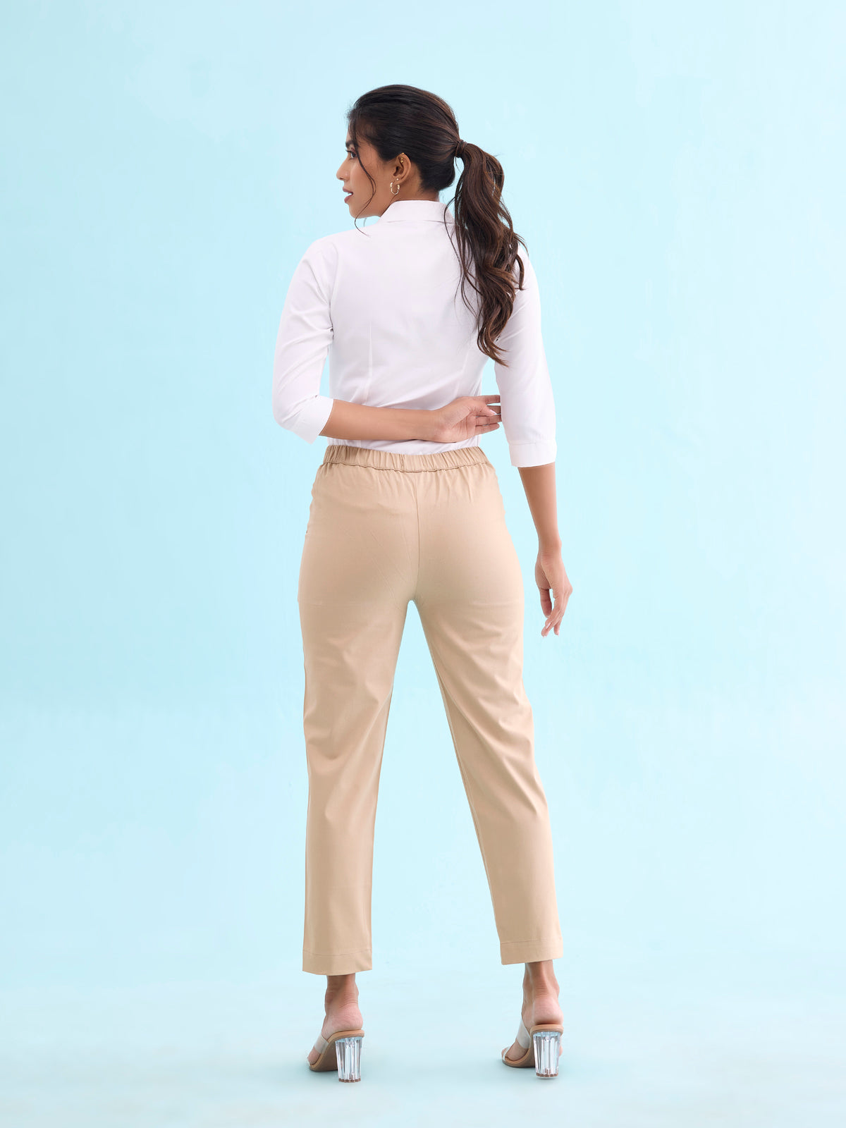 Light Beige Woven Cotton Stretch Chino Pants