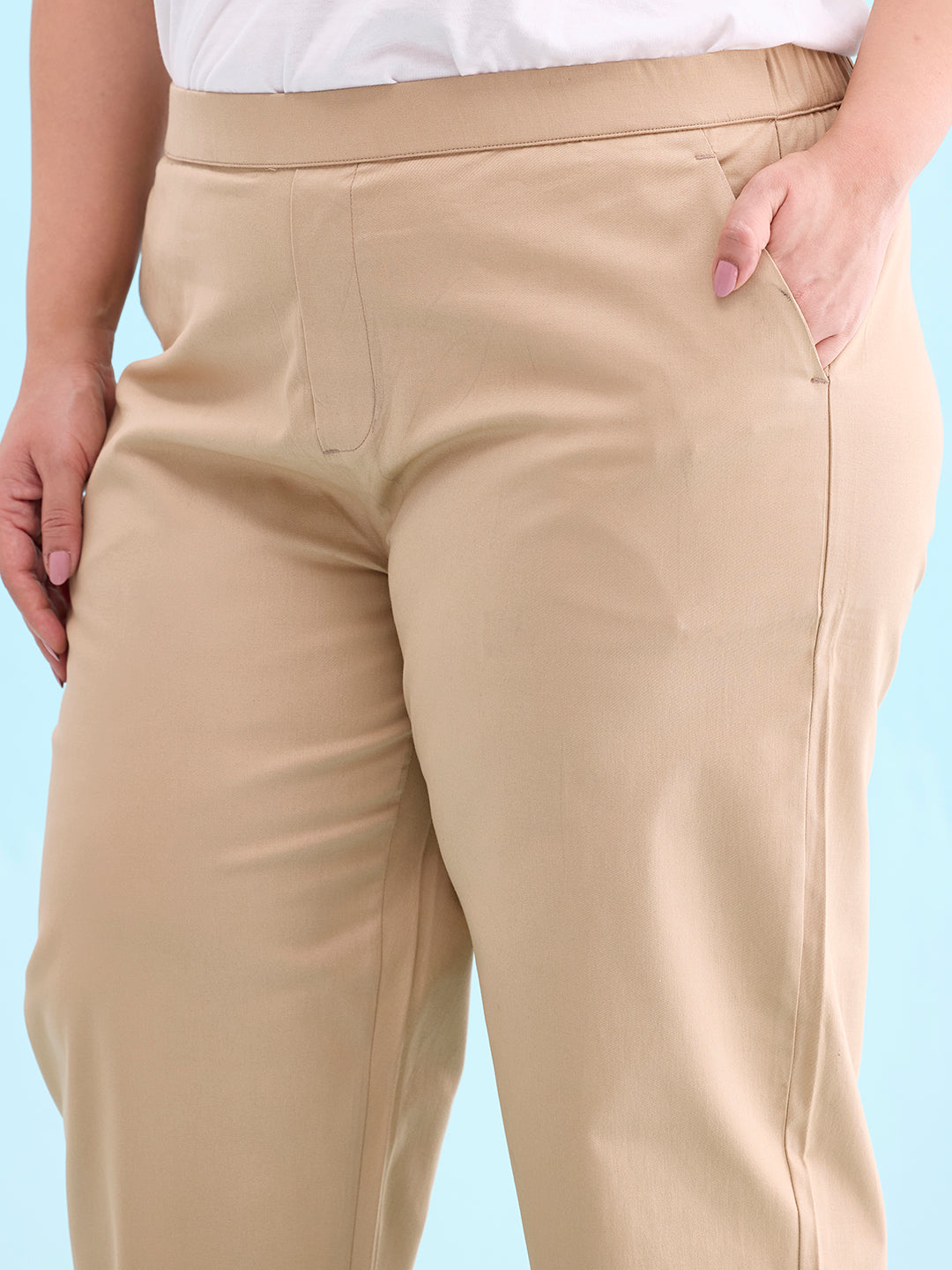 Light Beige Woven Cotton Stretch Chino Pants