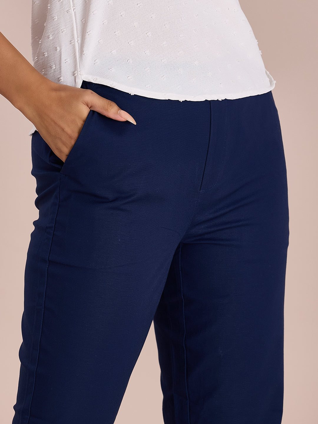 Navy Woven Cotton Stretch Chino Pants