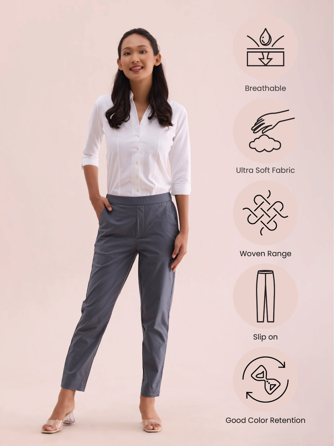 Silver Grey Woven Cotton Stretch Chino Pants